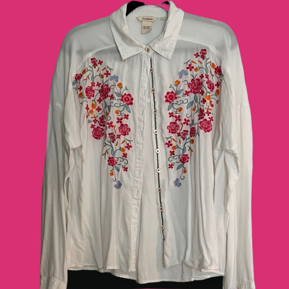 Sundance White Embroidered Button Down Shirt